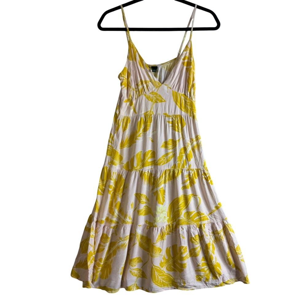 Wildβ Fable Women's Tiered Maxi Dress Medium Yellow Leaf Print Sleeveless